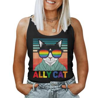 Ally Cat Lgbt Gay Rainbow Pride Flag - Ally Cat Lgbt Glasses Women Tank Top | Mazezy