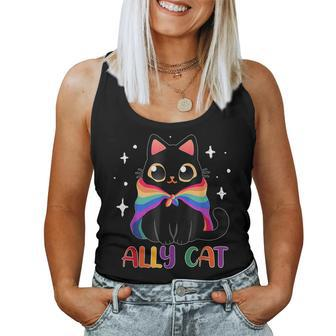 Ally Cat Lgbt Gay Rainbow Pride Flag Cat Lover Women Tank Top | Mazezy