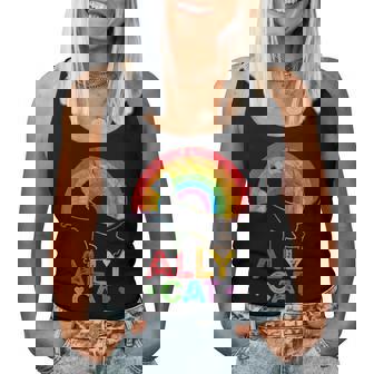 Ally Cat Lgbt Pride Ally Cat With Rainbow Women Tank Top | Mazezy