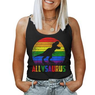Ally Saurus Dinosaur Lgbt Flag Gay Pride Retro Lgbtq Rainbow Women Tank Top | Mazezy