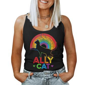 Allycat Lgbt Cat With Ally Pride Rainbow Women Tank Top Basic Casual Daily Weekend Graphic - Seseable
