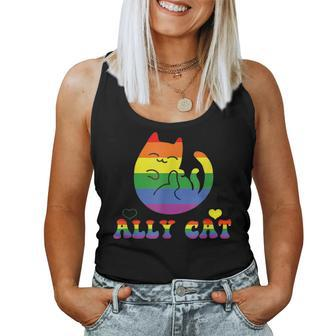 Allycat Lgbt Pride Month Cat With Ally Pride Rainbows Fun Women Tank Top | Mazezy