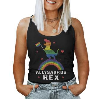 Allysaurus Rex Dinosaur In Rainbow Flag Ally Lgbt Pride Women Tank Top | Mazezy