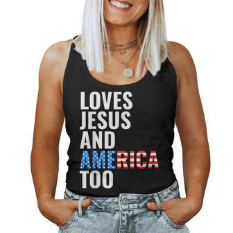 American Flag Loves Jesus And America Too Women Tank Top Basic Casual Daily Weekend Graphic - Seseable