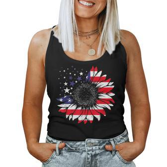 American Flag Sunflower Red White Blue Tie Dye 4Th Of July Women Tank Top | Mazezy