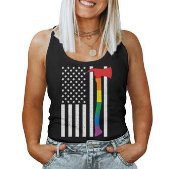 American Lgbt Firefighter Flag Us Rainbow Axe Usa Gay Pride Women Tank Top | Mazezy