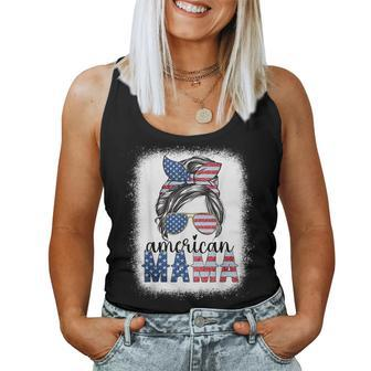 American Mama 4Th Of July Messy Bun Usa Flag American Family Women Tank Top | Mazezy