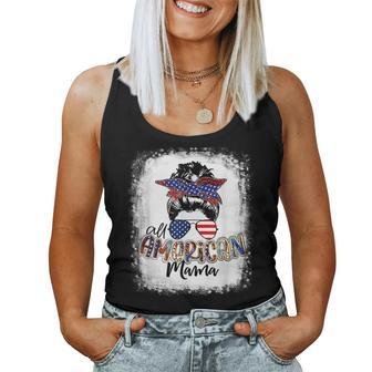 All American Mama Proud Mom Messy Bun Patriotic 4Th Of July Women Tank Top | Mazezy