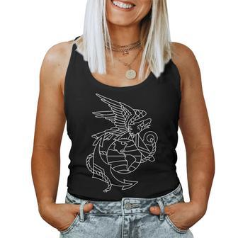 American Traditional Eagle Anchor Globe Outline Tattoo Women Tank Top | Mazezy