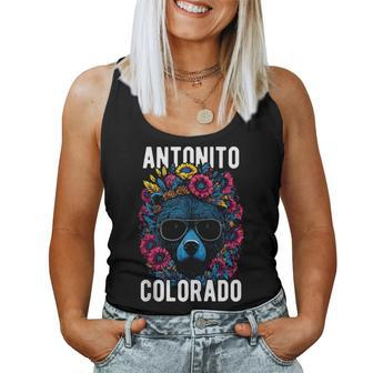 Antonito Colorado Usa Fun Bear With Flowers Women Tank Top | Mazezy