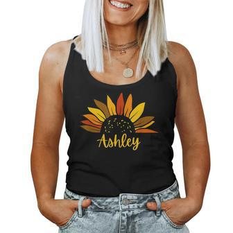 Ashley Personalized Name Cute Fall Sunflower Autumn Women Tank Top | Mazezy