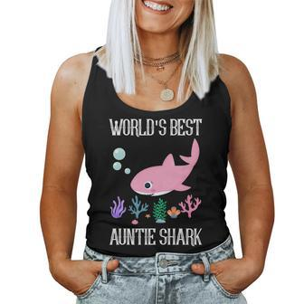 Auntie Gift Worlds Best Auntie Shark Women Tank Top Weekend Graphic - Seseable
