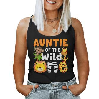 Auntie The Wild One Zoo Birthday Safari Jungle Animals Party Women Tank Top Weekend Graphic - Seseable
