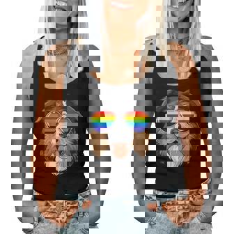 Australian Shepherd Gay Pride Flag Lgbt Rainbow Sunglasses Women Tank Top | Mazezy