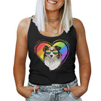 Australian Shepherd Rainbow Heart Gay Pride Lgbt Women Tank Top | Mazezy