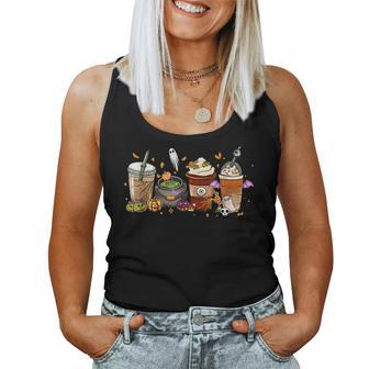 Autumn Fall Coffee Latte Cups Horrors & Ghost Halloween Days For Coffee Lovers Women Tank Top | Mazezy
