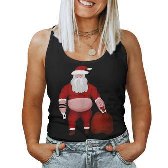 Awesome Fat Santa With Anchor Tattoo Biker Christmas Women Tank Top | Mazezy