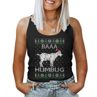 Baaa Humbug Goat Santa Hat Christmas Lights Ugly Sweater Women Tank Top - Seseable