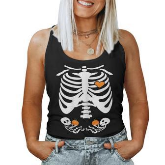Baby Skeleton Halloween Twins Pregnancy Announcement Women Tank Top | Mazezy
