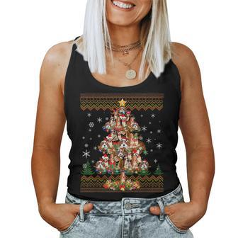 Basset Hound Dog Christmas Tree Ugly Christmas Sweater Women Tank Top - Seseable