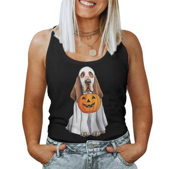 Basset Hound Ghost Pumpkin Halloween Costume Fall Women Tank Top - Monsterry UK