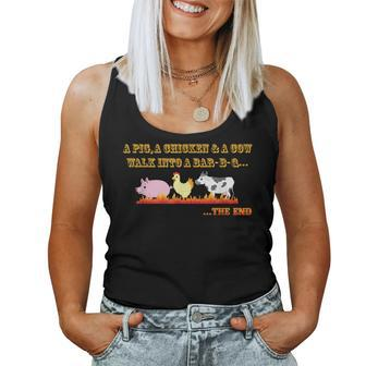 Bbq Joke A Pig Cow Chicken Go To A Barbecue For Pig Lovers Women Tank Top | Mazezy
