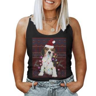 Beagle Christmas Lights Ugly Sweater Dog Lover Women Tank Top - Seseable