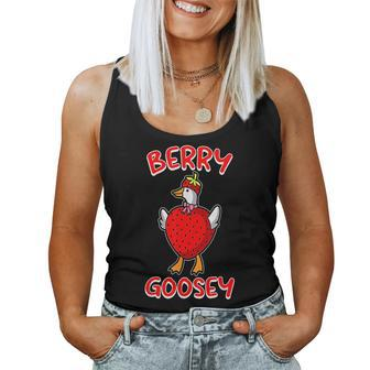 Berry Goosey Cute Goose Strawberry Geese Sarcastic Pun Women Tank Top | Mazezy