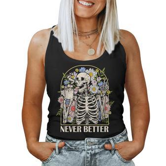 Never Better Skeleton Halloween Costume Floral Skull Women Tank Top - Seseable