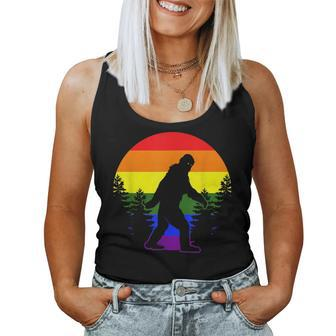 Bigfoot In Forest Lgbt-Q Gay Pride Rainbow Flag Color Ally Women Tank Top | Mazezy