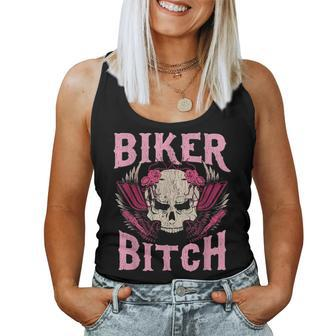Biker Bitch Skull Motorcycle Wife Sexy Babe Chick Lady Rose Women Tank Top | Mazezy