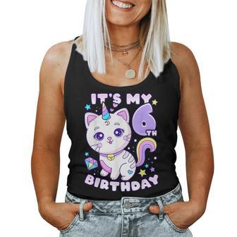 Birthday Girl 6 Years Old Cat Unicorn 6Th Birthday Women Tank Top - Seseable