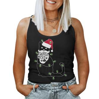 Black Cat Christmas Cat With Santa Hat And Beard Women Tank Top | Mazezy