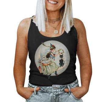 The Black Cat Magazine Vintage Halloween Woman And Cat Women Tank Top | Mazezy