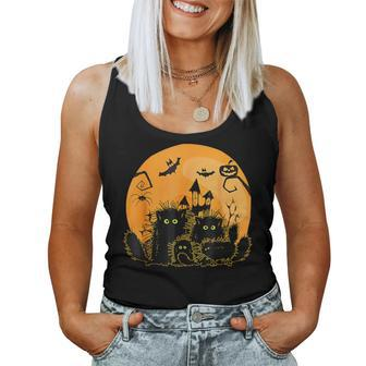 Black Cat Pumpkin Moon Halloween Costume Cat Lover Women Tank Top - Seseable