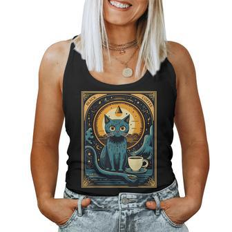 Black Coffee Cat Tarot Card Occult For Coffee Lovers Women Tank Top | Mazezy