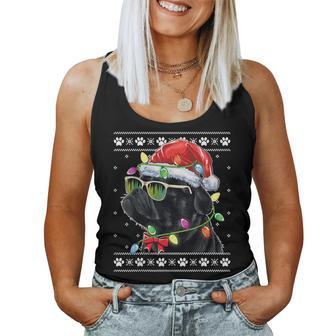 Black Pug Christmas Tree Dog Mom Dad Ugly Sweater Christmas Women Tank Top - Seseable