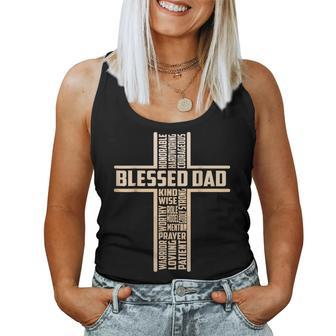 Blessed Dad Fathers Day Cross Christian Papa Pop Husband Women Tank Top Basic Casual Daily Weekend Graphic - Seseable