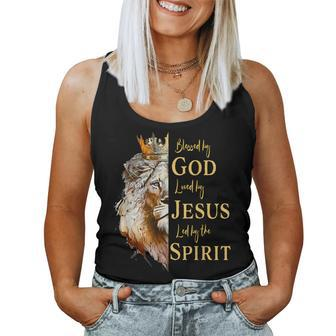 Blessed By God Loved By Jesus Lion Women Tank Top - Seseable