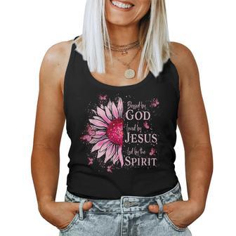 Blessed By God Loved By Jesus Pink Sunflower Women Tank Top - Seseable