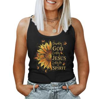 Blessed By God - Loved By Jesus Sunflower Women Tank Top | Mazezy