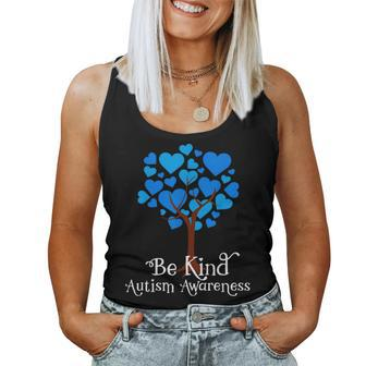 Blue Is For April Blue Hearts Tree Be Kind Autism Awareness Women Tank Top Weekend Graphic - Seseable