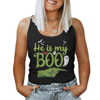 He Is My Boo Halloween Costume Zombie Matching Couple Women Tank Top - Monsterry