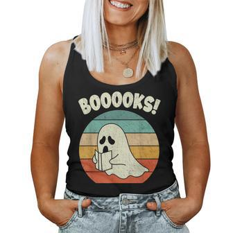 Booooks Ghost Halloween Vintage Teacher Book Library Reading For Teacher Women Tank Top | Mazezy
