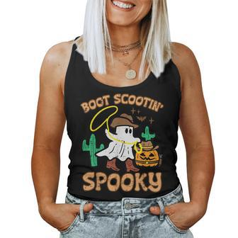 Boot Scootin' Spooky Ghost Cowboy Halloween Women Tank Top - Monsterry