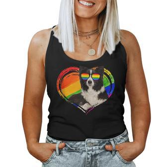 Border Collie Dog Lover Rainbow Heart Gay Pride Lgbt Women Tank Top | Mazezy