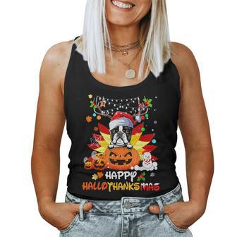 Boston Terrier Dog Halloween And Merry Christmas Women Tank Top - Monsterry AU