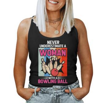 Bowling Never Underestimate A Woman With A Bowling Ball Women Tank Top - Thegiftio UK