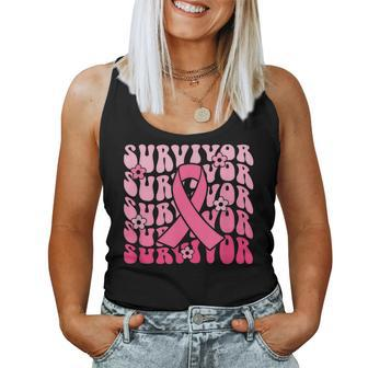 Breast Cancer Awareness Boho Groovy Pink Ribbon Survivor Women Tank Top - Seseable