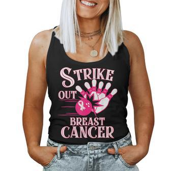Breast Cancer Awareness Bowling Strike Out Pink Ribbon Women Tank Top - Seseable